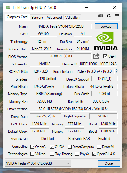 Nvidia Tesla V100 32GB